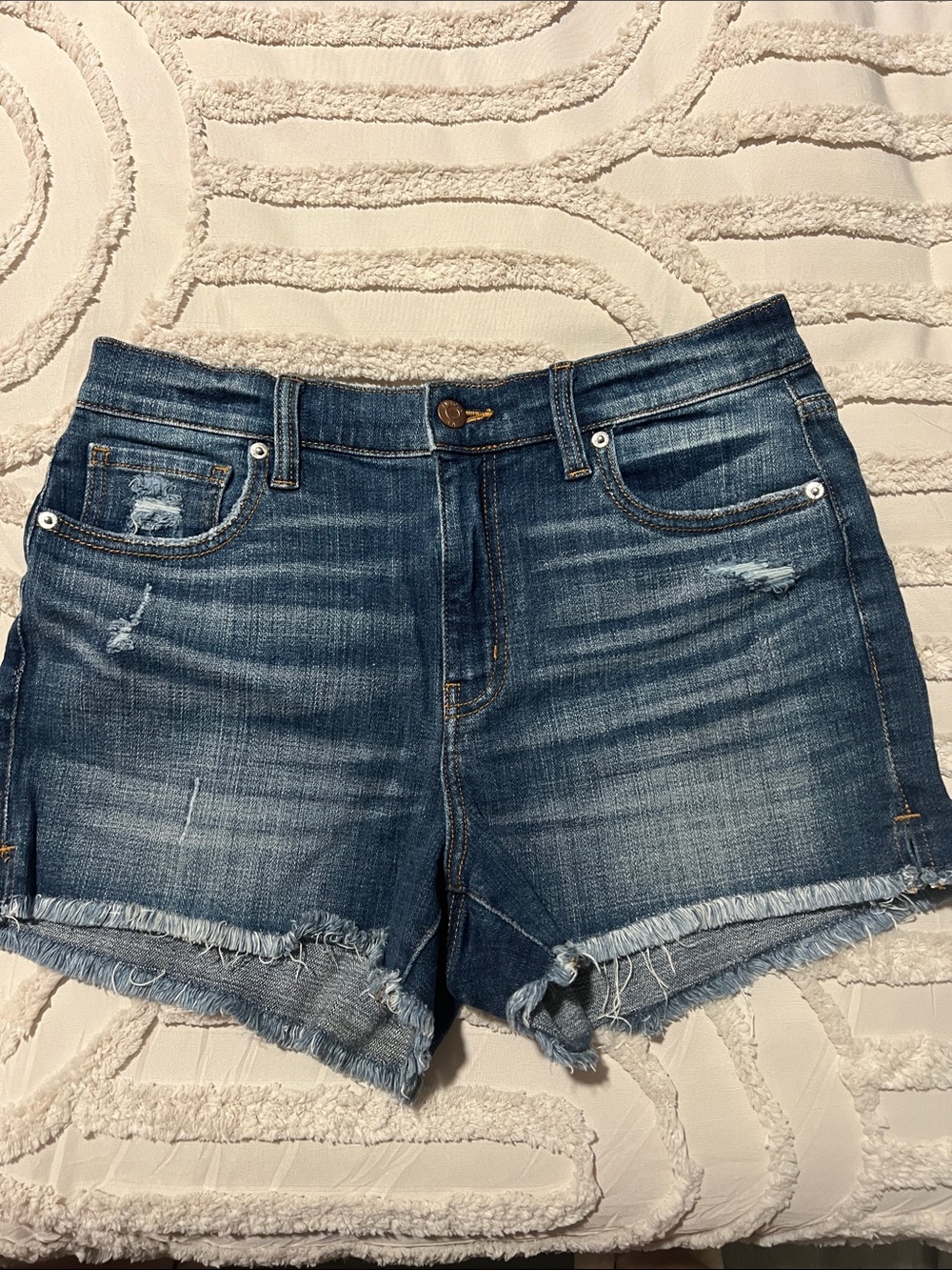 pistola Distressed Blue Denim Shorts with Frayed Hem
